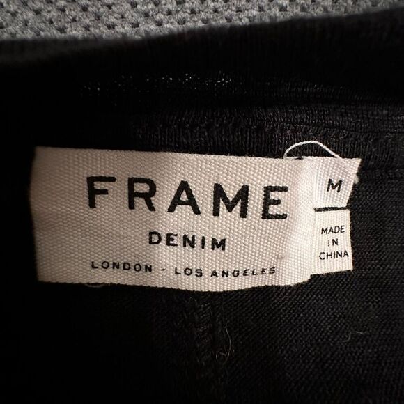 FRAME Easy True Tee in Noir 100% Organic Linen Raw Hems, Women's Medium - Picture 4 of 8